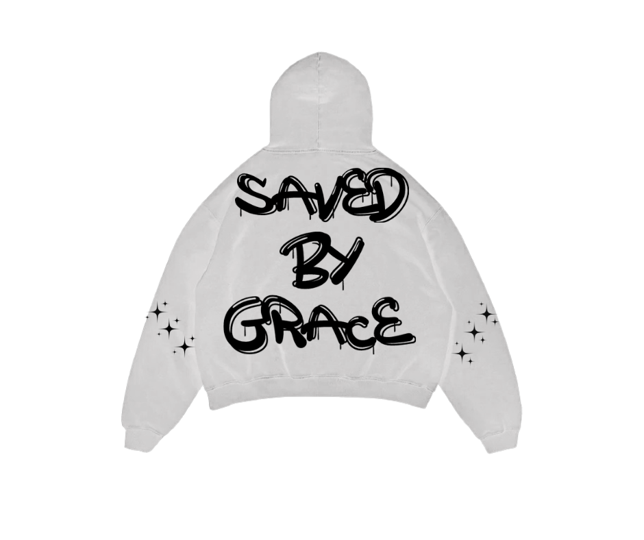 WHITE SAVED BY GRACE PUFF HOODIE