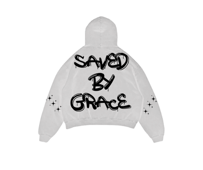 WHITE SAVED BY GRACE PUFF HOODIE