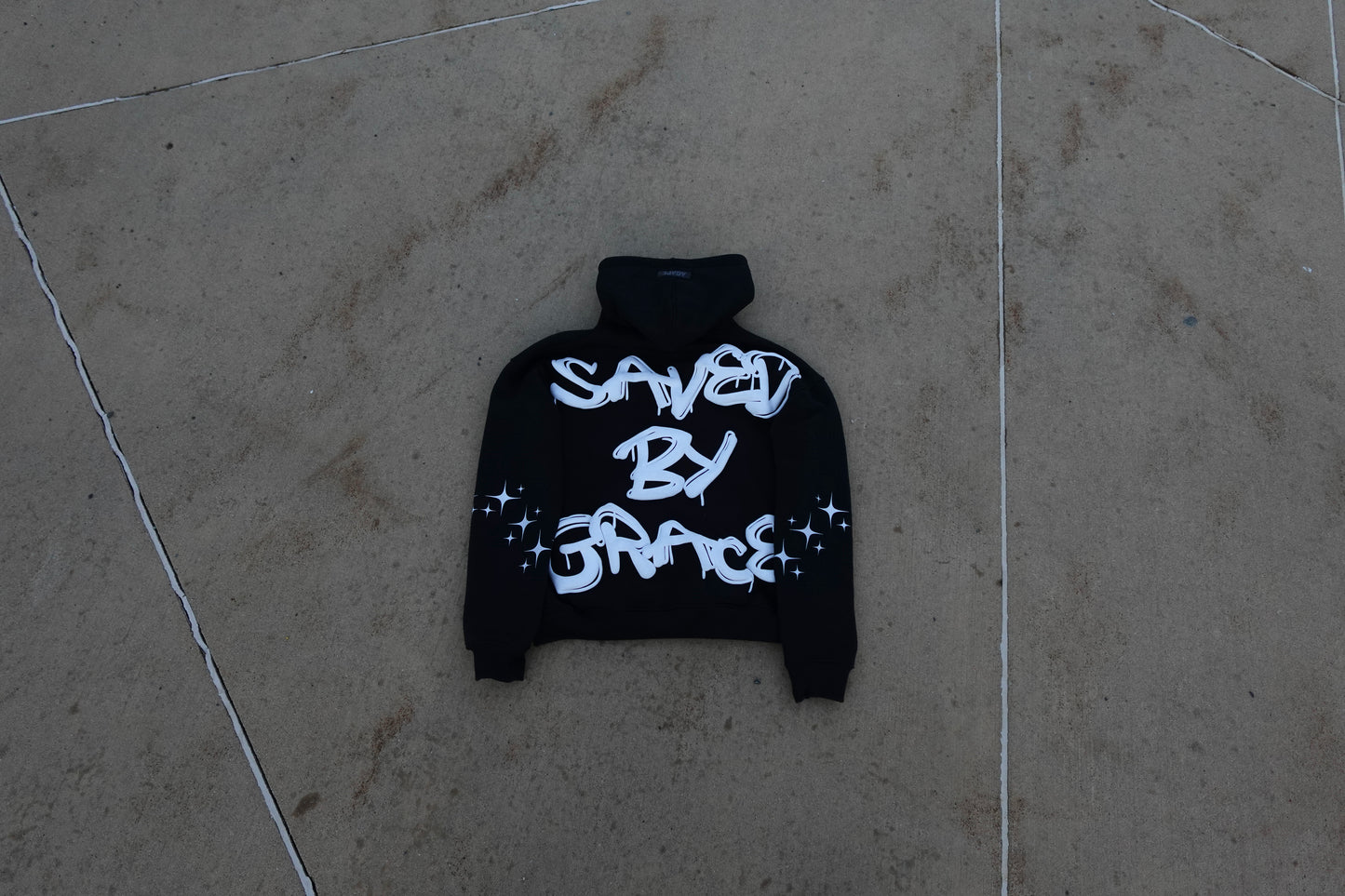 BLACK SAVED BY GRACE PUFF HOODIE