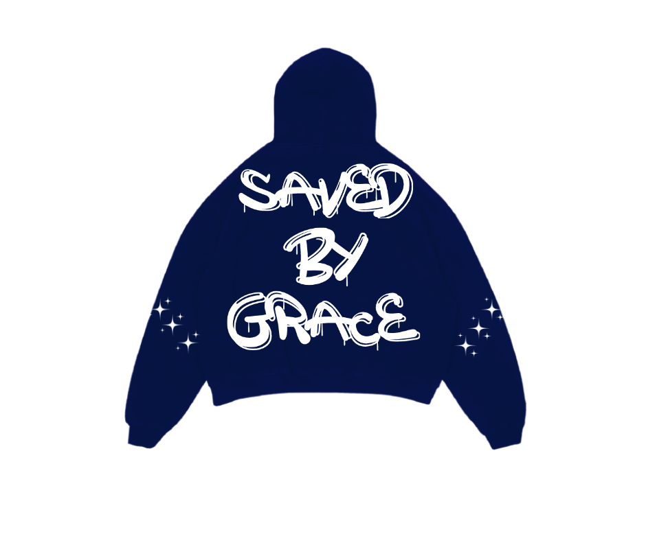 NAVY SAVED BY GRACE PUFF HOODIE