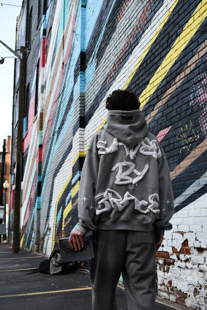 GRAY SAVED BY GRACE PUFF HOODIE