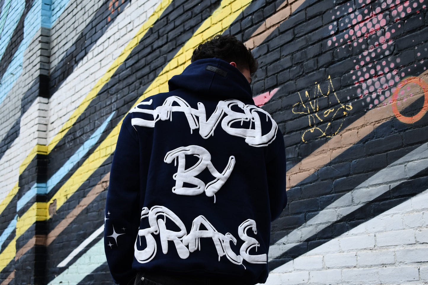 NAVY SAVED BY GRACE PUFF HOODIE