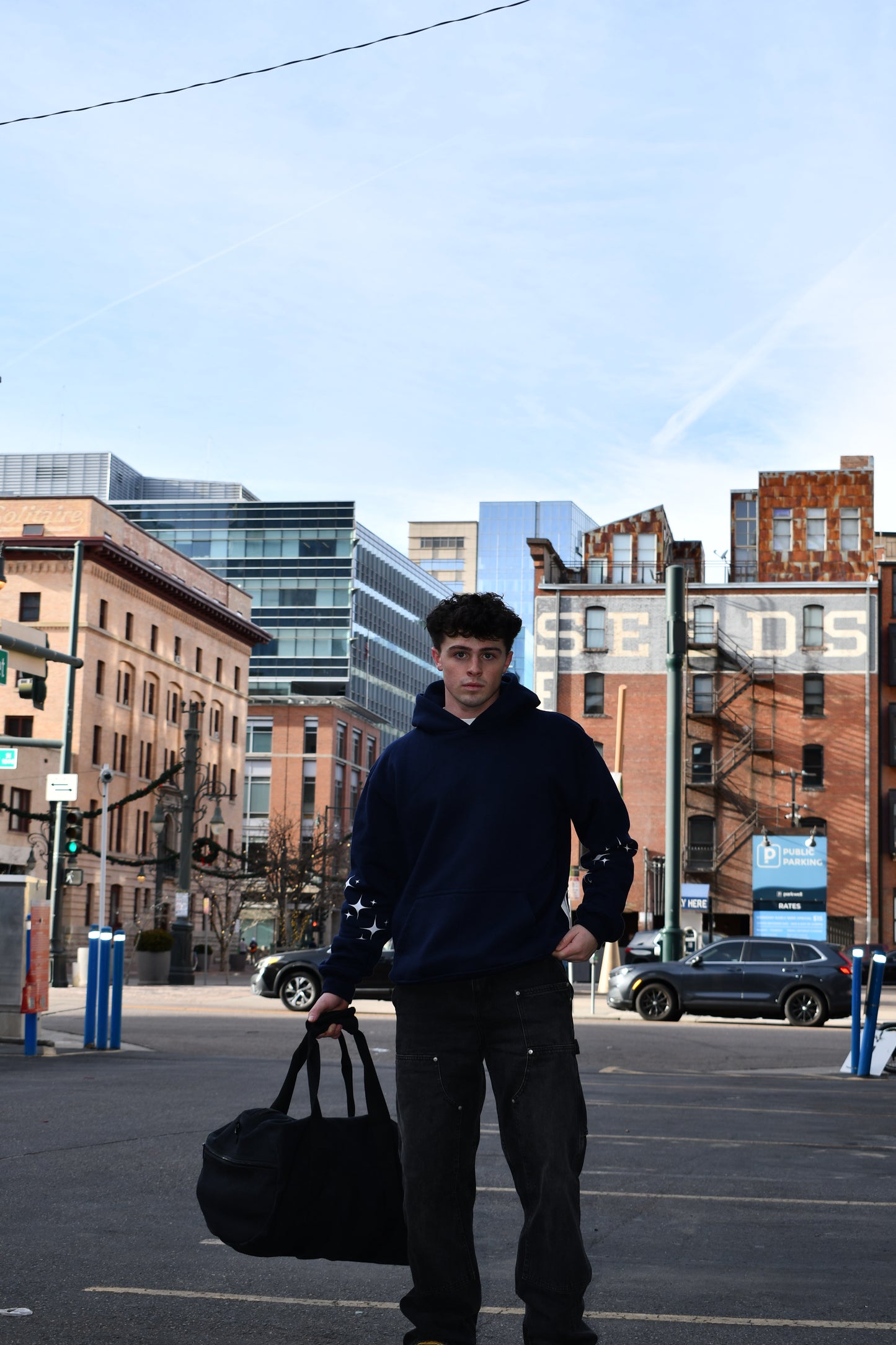 NAVY SAVED BY GRACE PUFF HOODIE