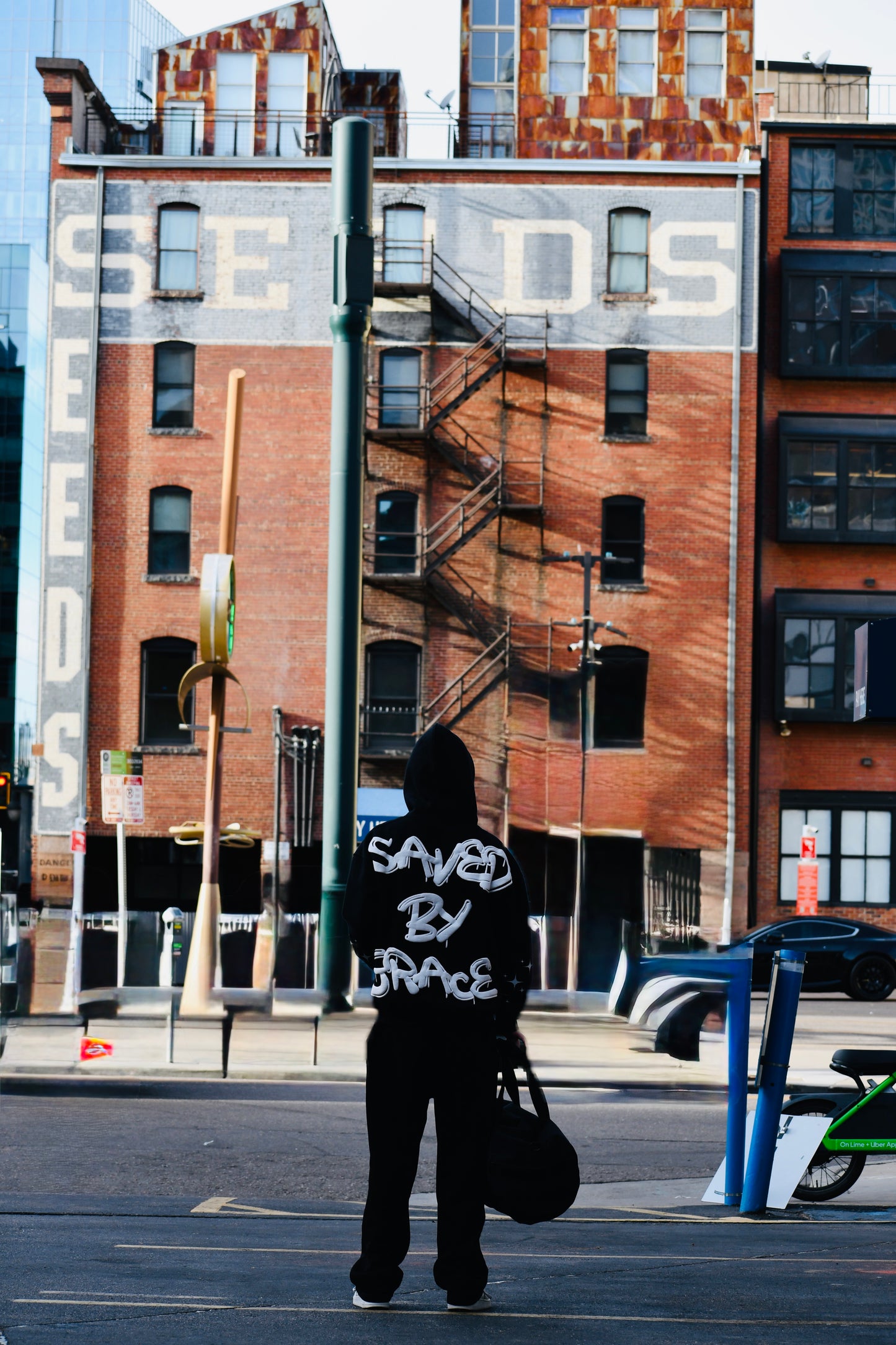 BLACK SAVED BY GRACE PUFF HOODIE