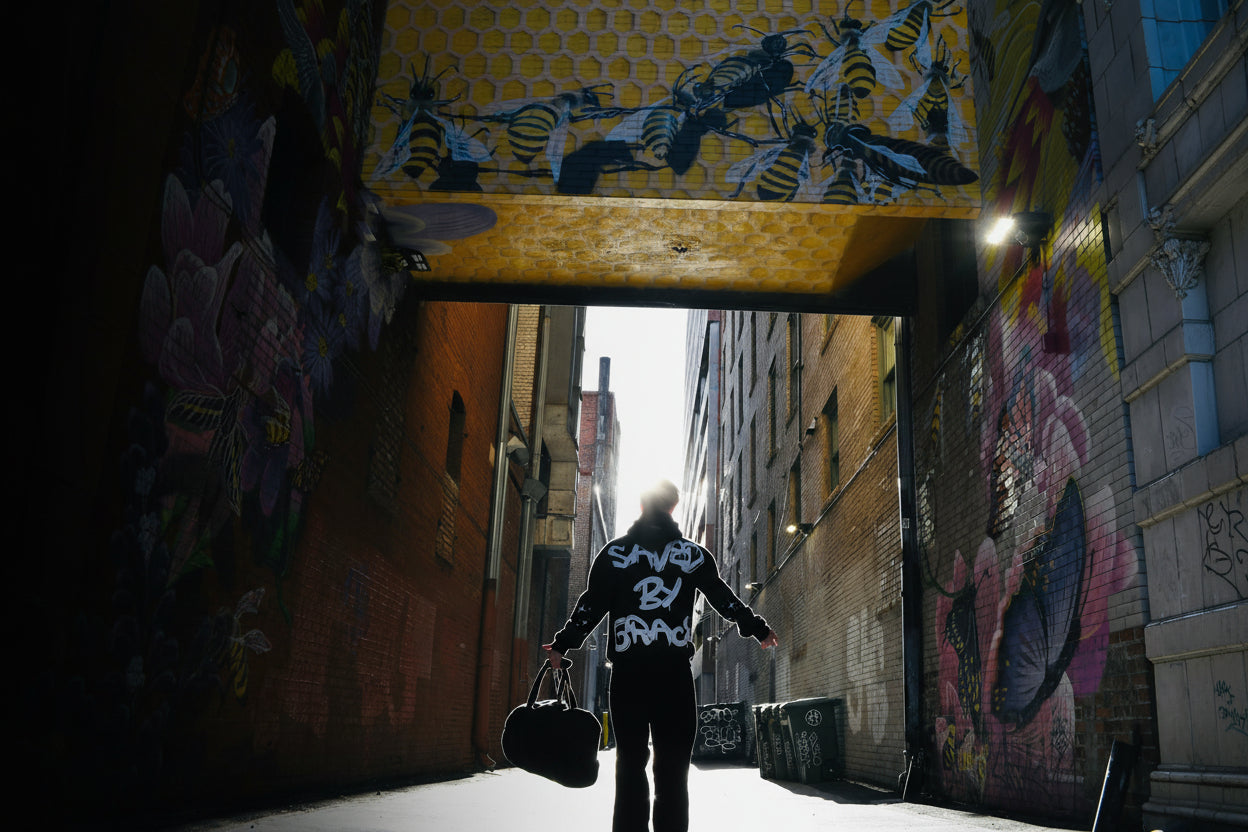 BLACK SAVED BY GRACE PUFF HOODIE