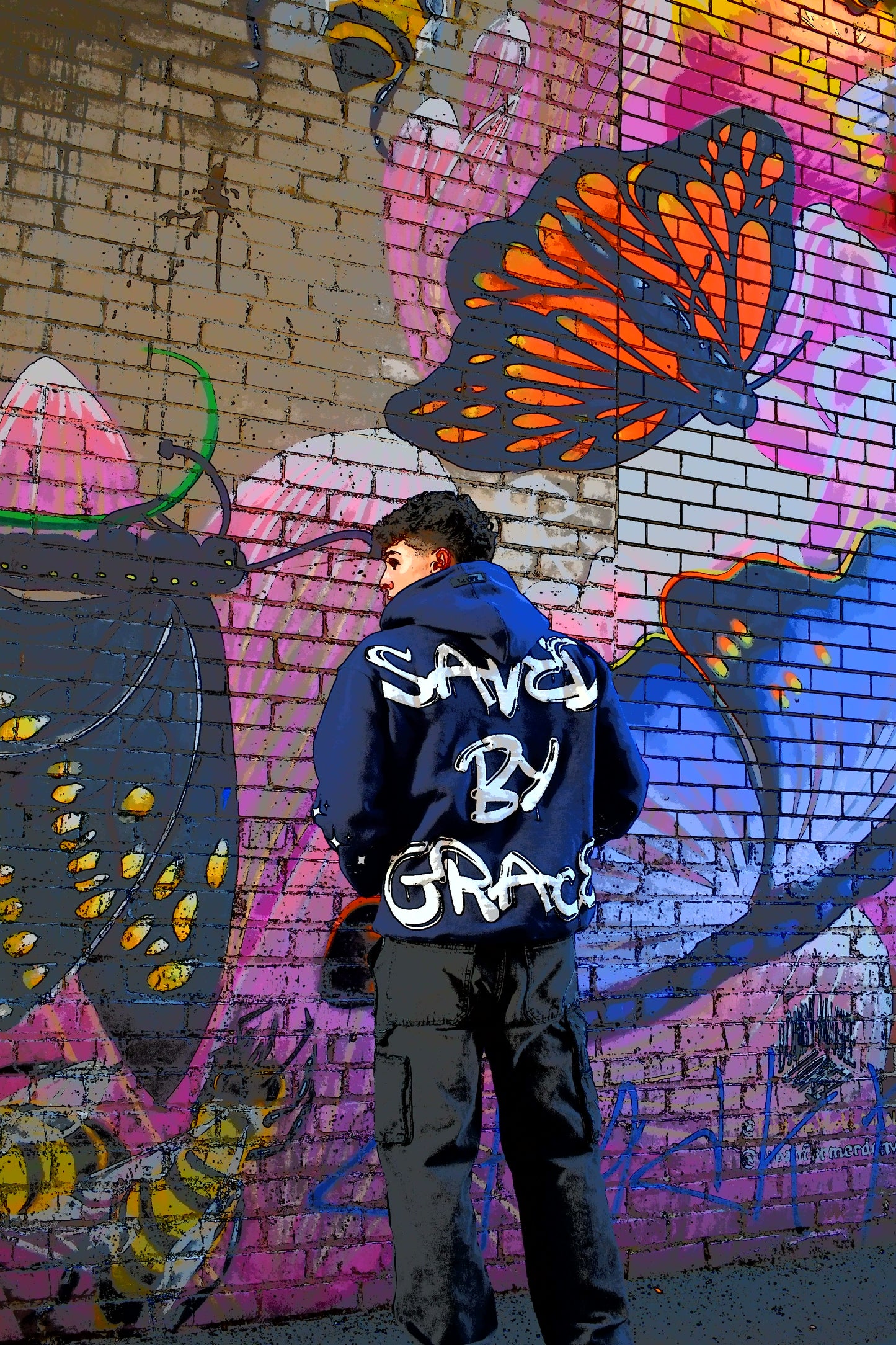 NAVY SAVED BY GRACE PUFF HOODIE