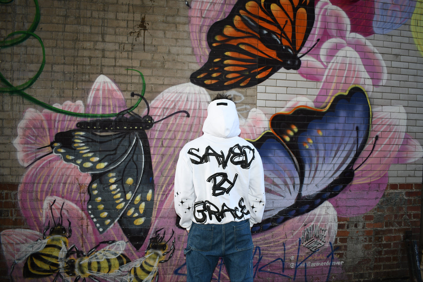 WHITE SAVED BY GRACE PUFF HOODIE
