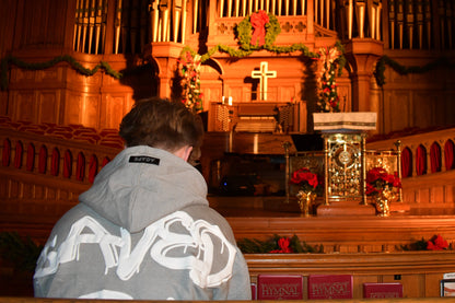 GRAY SAVED BY GRACE PUFF HOODIE