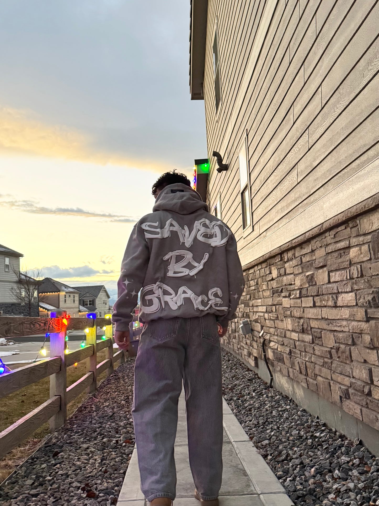 GRAY SAVED BY GRACE PUFF HOODIE